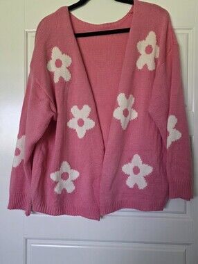 Pink Floral Open Cardigan Sweater 1X
